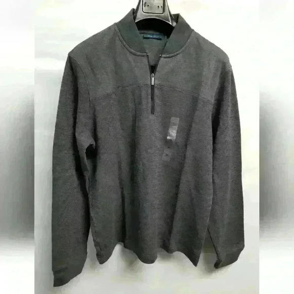 Men's Perry Ellis Quarter Zip Sweater Charcoal Heather $69 - Picture 1 of 9